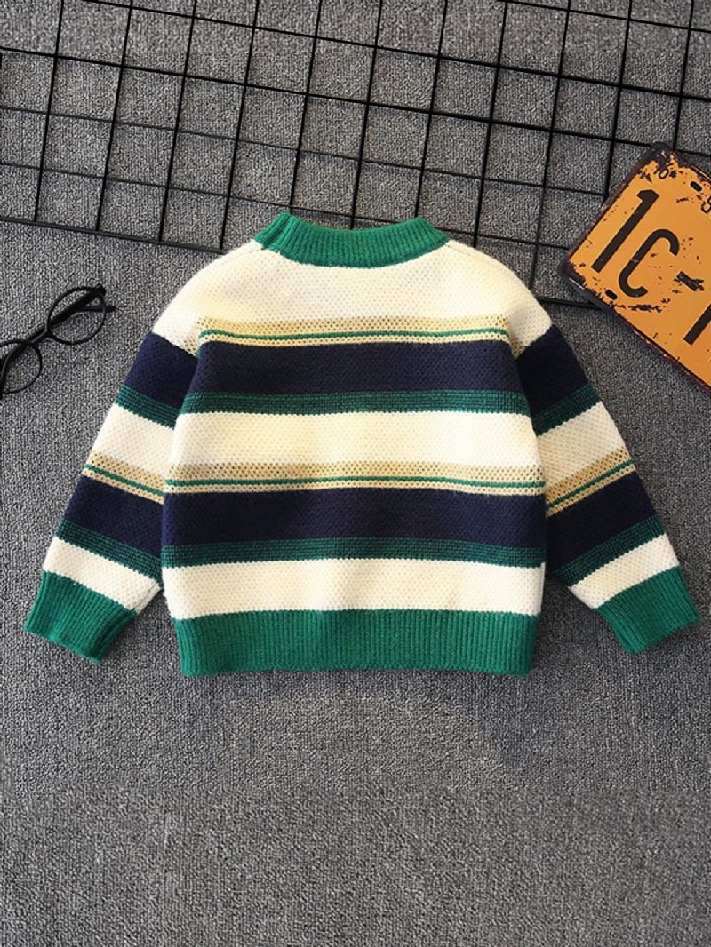 Drenge Stribet Tyk Termisk Sweater Til Vinter