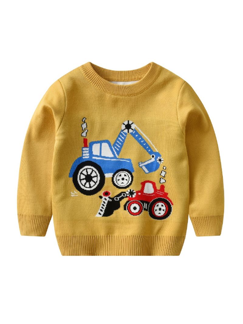 Drenge Sweater Colorblock Cartoon Engineering Vehicle Pattern Strikket Pullover