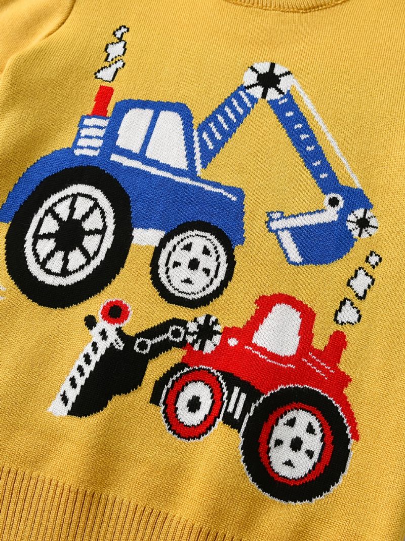 Drenge Sweater Colorblock Cartoon Engineering Vehicle Pattern Strikket Pullover