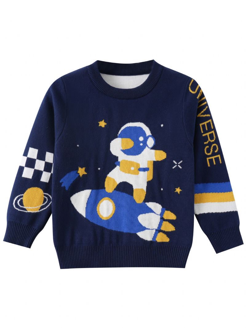 Drenge Tegneserie Strikket Sweater Børnetøj Space Astronaut Mønster