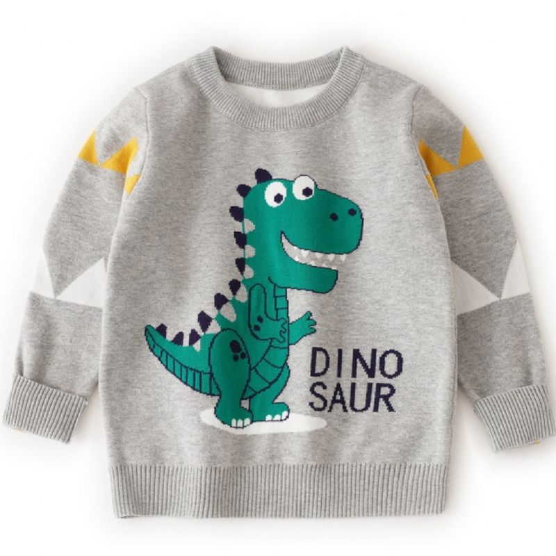 Ny Drenge Sød Dinosaur Med Rund Hals Strikket Sweater