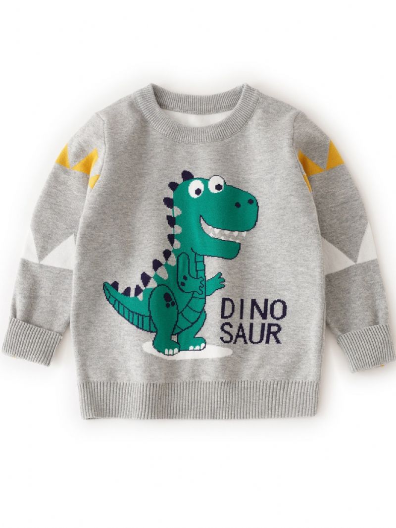 Ny Drenge Sød Dinosaur Med Rund Hals Strikket Sweater