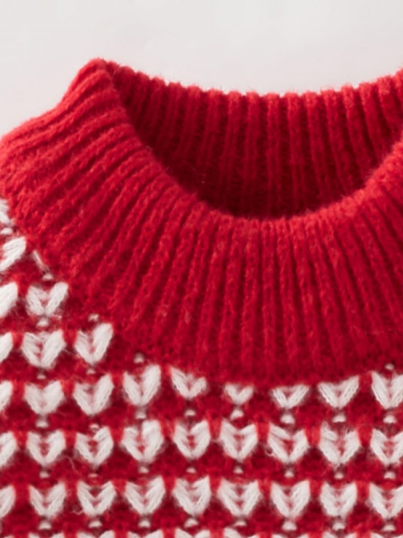 Piger Casual Strikket Color Block Termisk Pullover Sweater Til Vinterjulefest