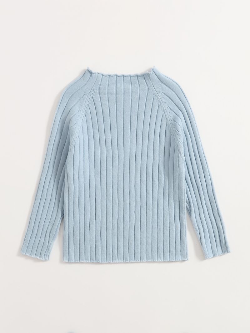 Piger Casual Strikket Flæsetrøje Sweater Med Rund Hals Langærmet Top Børnetøj Til Vinter