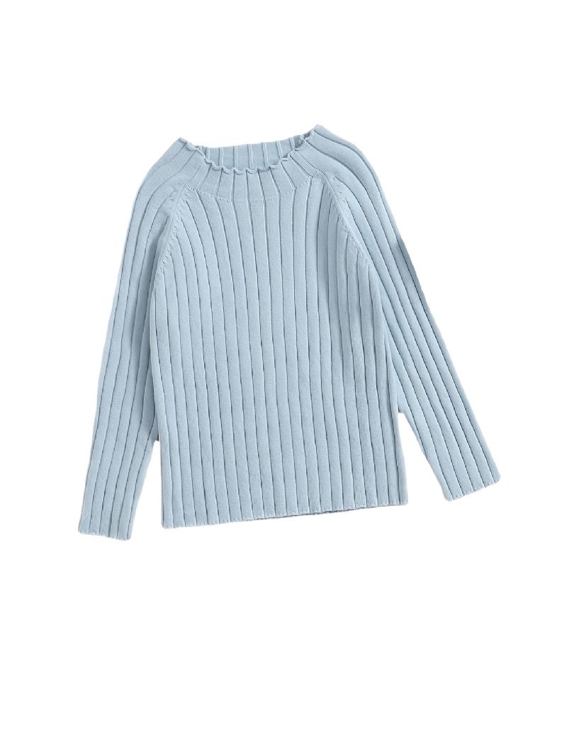 Piger Casual Strikket Flæsetrøje Sweater Med Rund Hals Langærmet Top Børnetøj Til Vinter