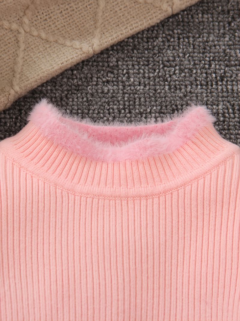 Piger Strikket Stribet Pink Pullover Sweater Winter