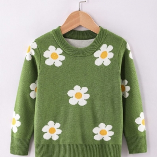 Piger Sweater Med Rund Hals Med Blomstermønster Til Vinter