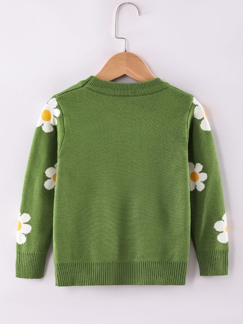 Piger Sweater Med Rund Hals Med Blomstermønster Til Vinter