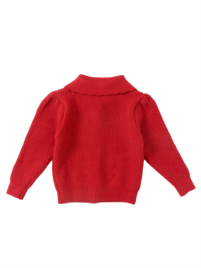 Piger Vintage Collared Langærmet Solid Strik Cardigan Sweater