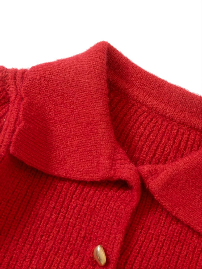 Piger Vintage Collared Langærmet Solid Strik Cardigan Sweater