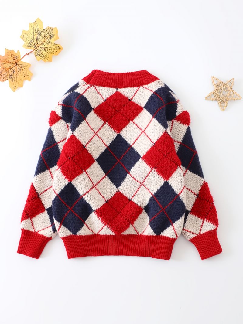 Småbørn Drenge Piger Jul Argyle Mønster Sweater Rund Hals Strikket Trøje