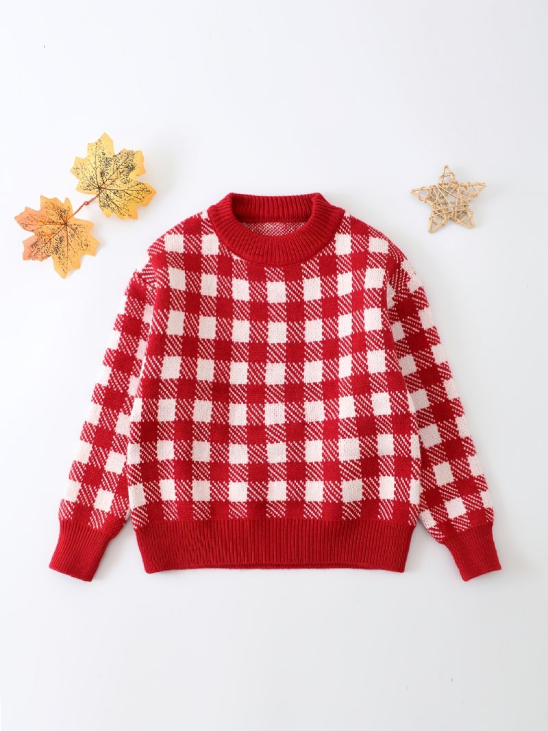 Småbørn Drenge Piger Jul Plaid Sweater Rundhalset Strikket Pullover