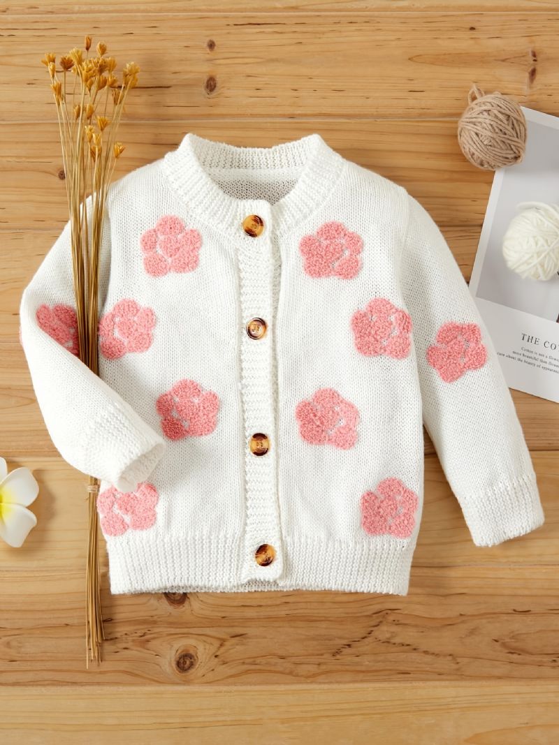 Småbørns Babypiger Strikket Cardigan Sweater Toppe Med Kabelstrik Mønster Til Vinter Babytøj