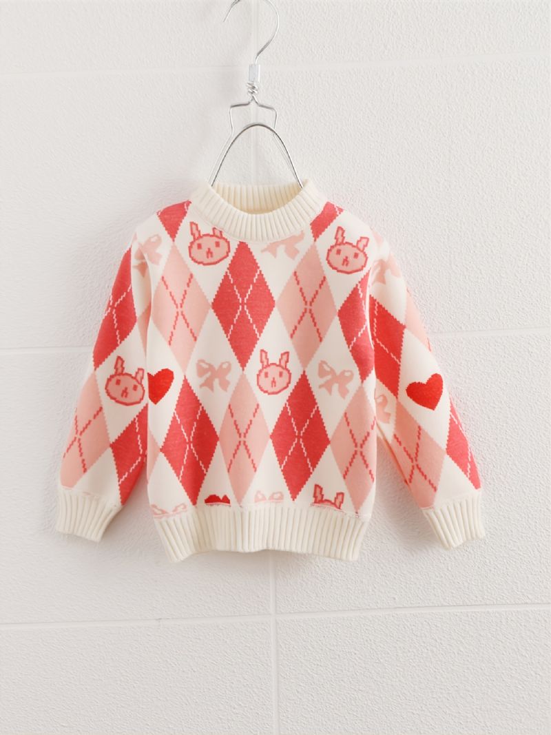 Toddler Piger Pink Kanin Sweater Rund Hals Strikket Trøje