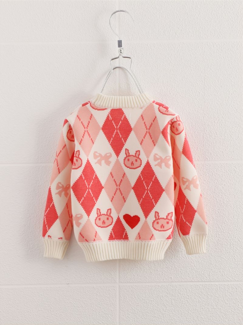 Toddler Piger Pink Kanin Sweater Rund Hals Strikket Trøje