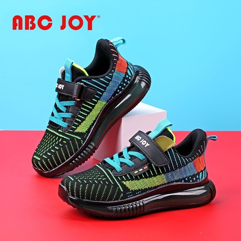 Abc Joy Drenge Casual Strikkede Sneakers Med Farverige Striber Blød Sål Åndbar Hurtigtørrende Skridsikre Løbesko