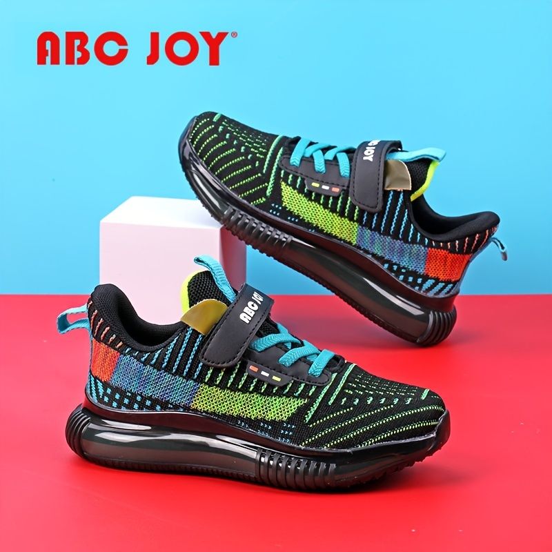 Abc Joy Drenge Casual Strikkede Sneakers Med Farverige Striber Blød Sål Åndbar Hurtigtørrende Skridsikre Løbesko