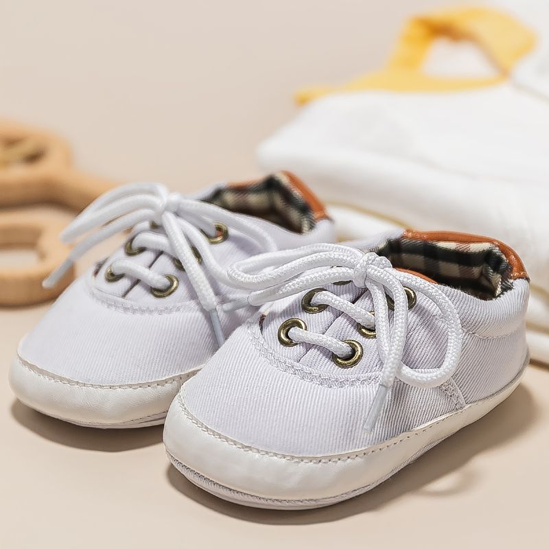 Baby Drenge Casual Simple Canvas Sneakers Klassiske Skridsikre Bløde Såler Snøresko Til Småbørn Til Gåture