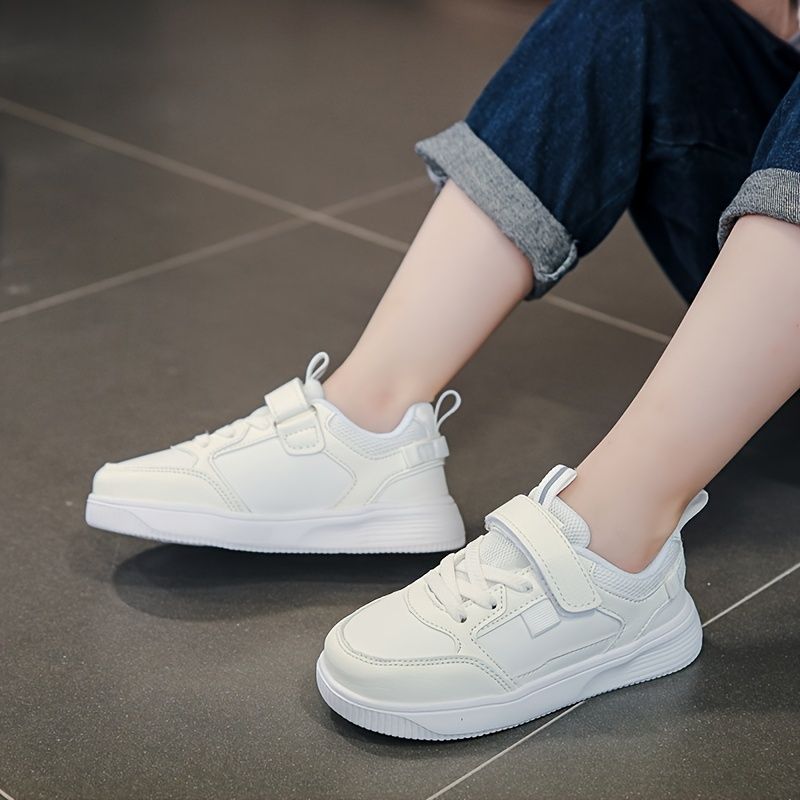 Drenge Casual Solid White Sneakers Snøre-up Vandtæt Low Top Skate Sko Til Udendørs