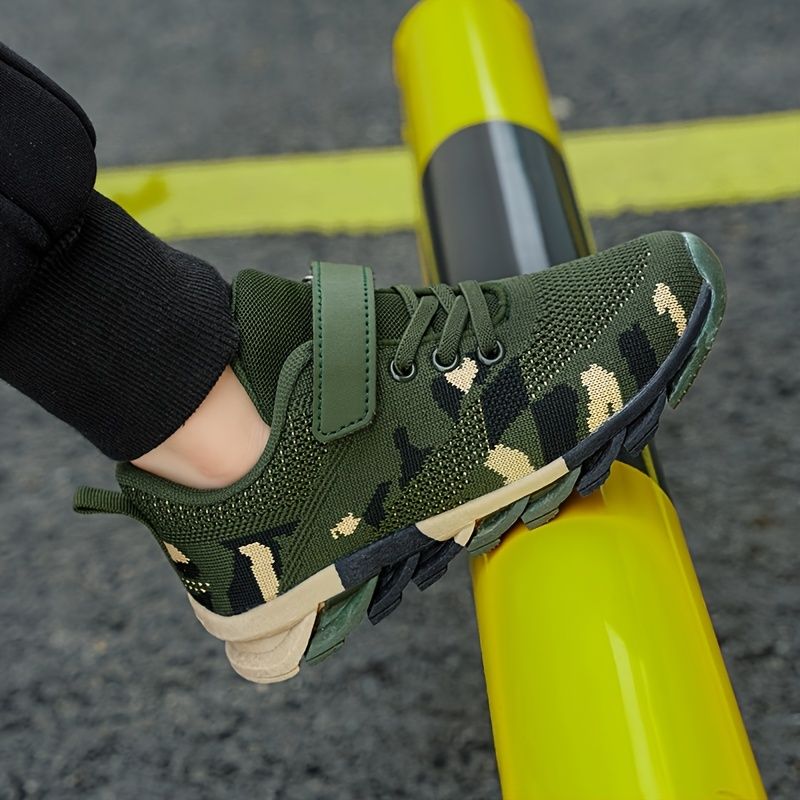 Drenge Casual Camouflage Print Strikket Blade Type Sko Low Top Åndbare Skridsikre Sneakers Til Efteråret