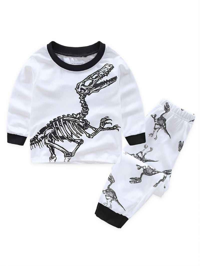 2 Stk Drenge Casual Crew Neck Dinosaur Print Pyjamas Sæt Børnetøj