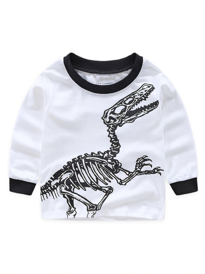 2 Stk Drenge Casual Crew Neck Dinosaur Print Pyjamas Sæt Børnetøj