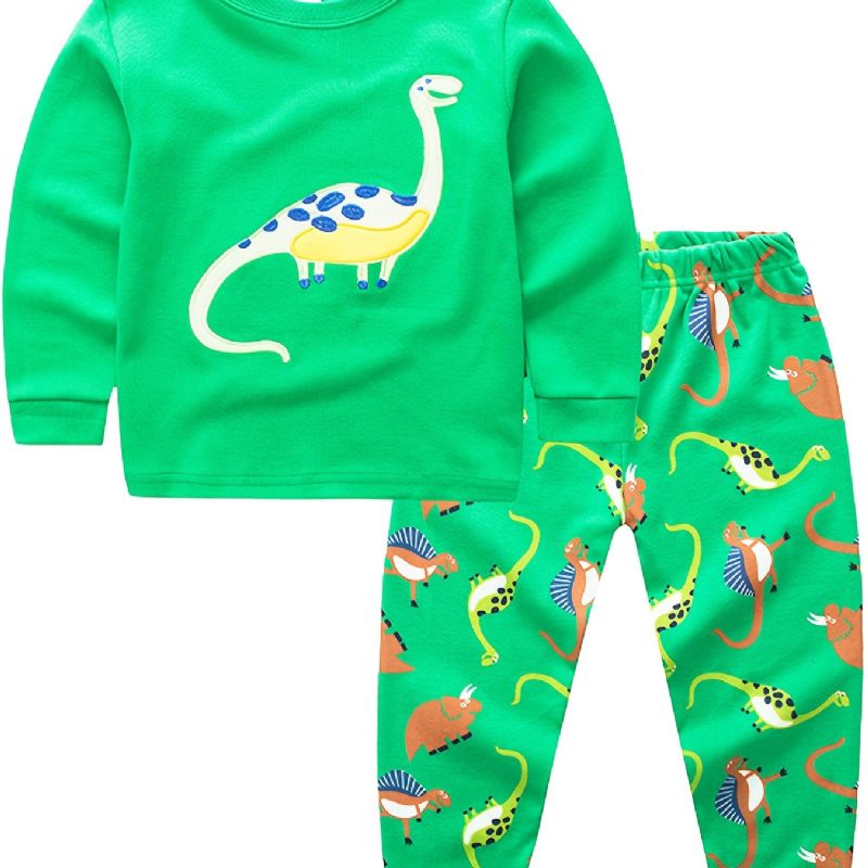 2 Stk Drenge Casual Karton Dinosaur Printede Pyjamas Sæt