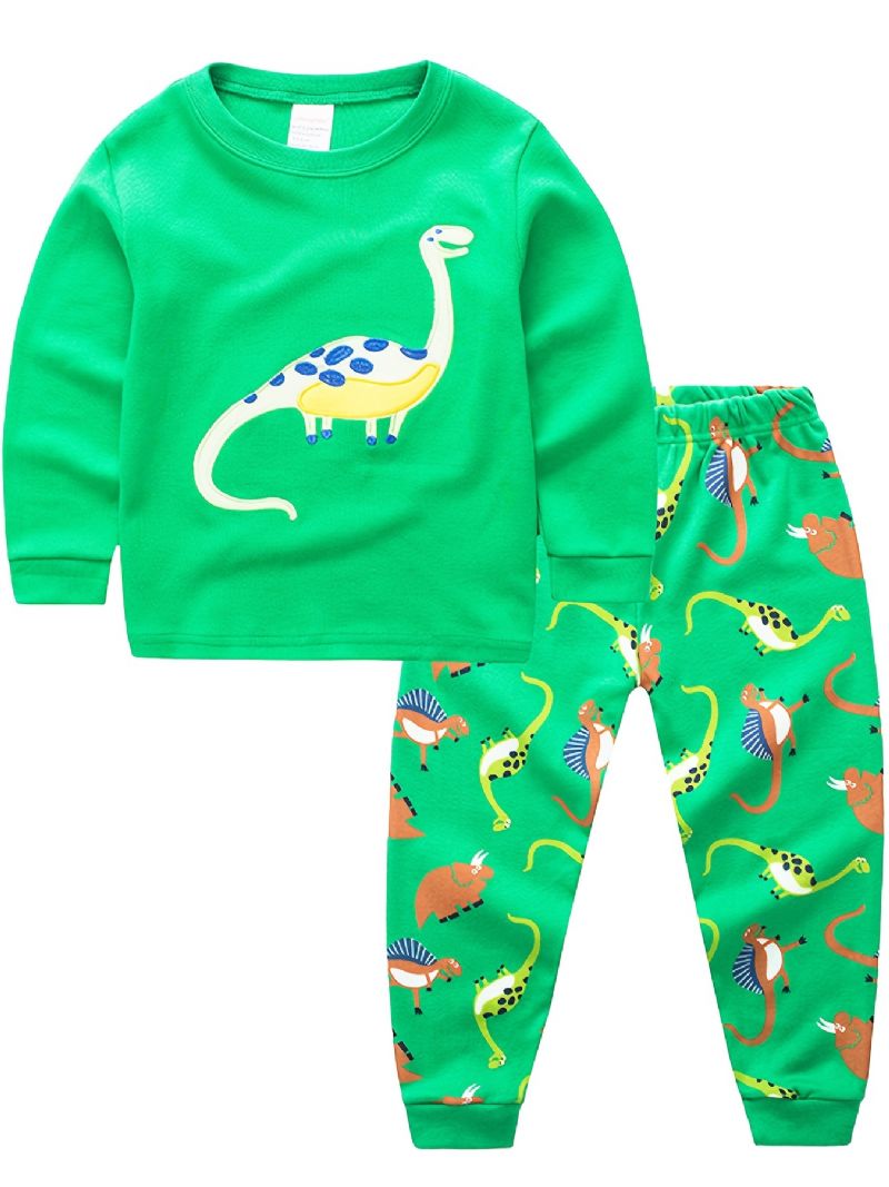 2 Stk Drenge Casual Karton Dinosaur Printede Pyjamas Sæt