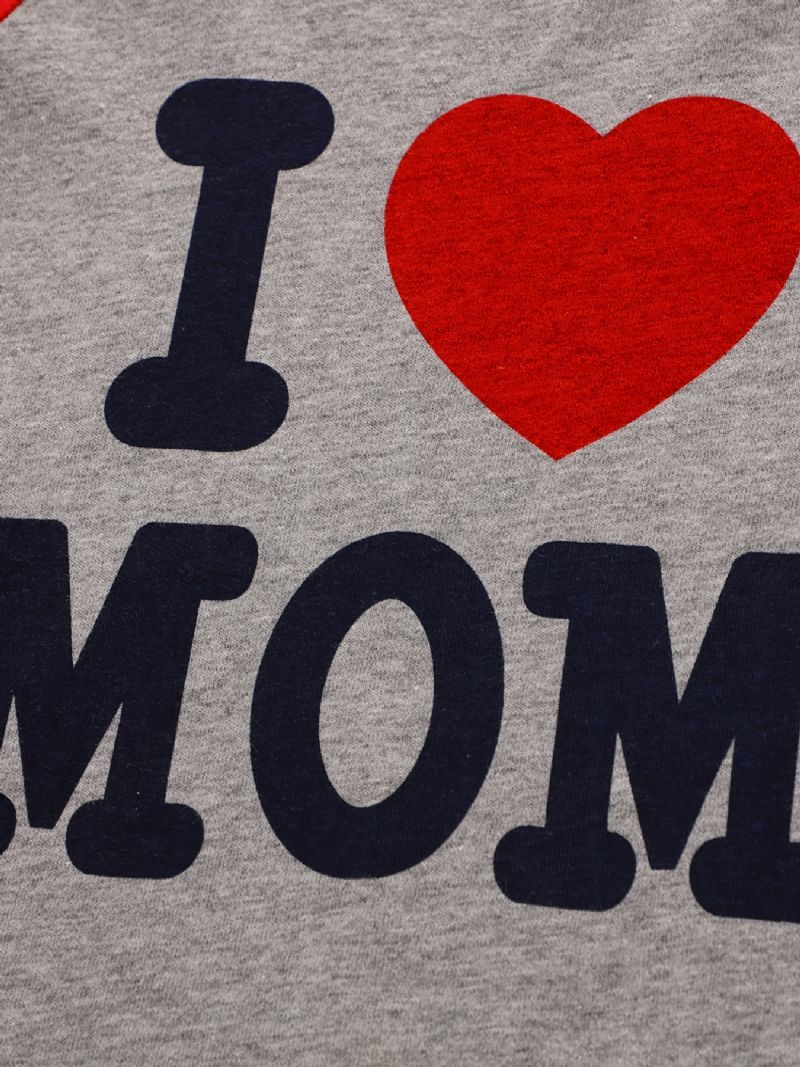 2 Stk. Simple Casual Pyjamassæt Med Rund Hals Langærmede Toppe Og Bukser Med 'i Love Mom'-print Til Vinter