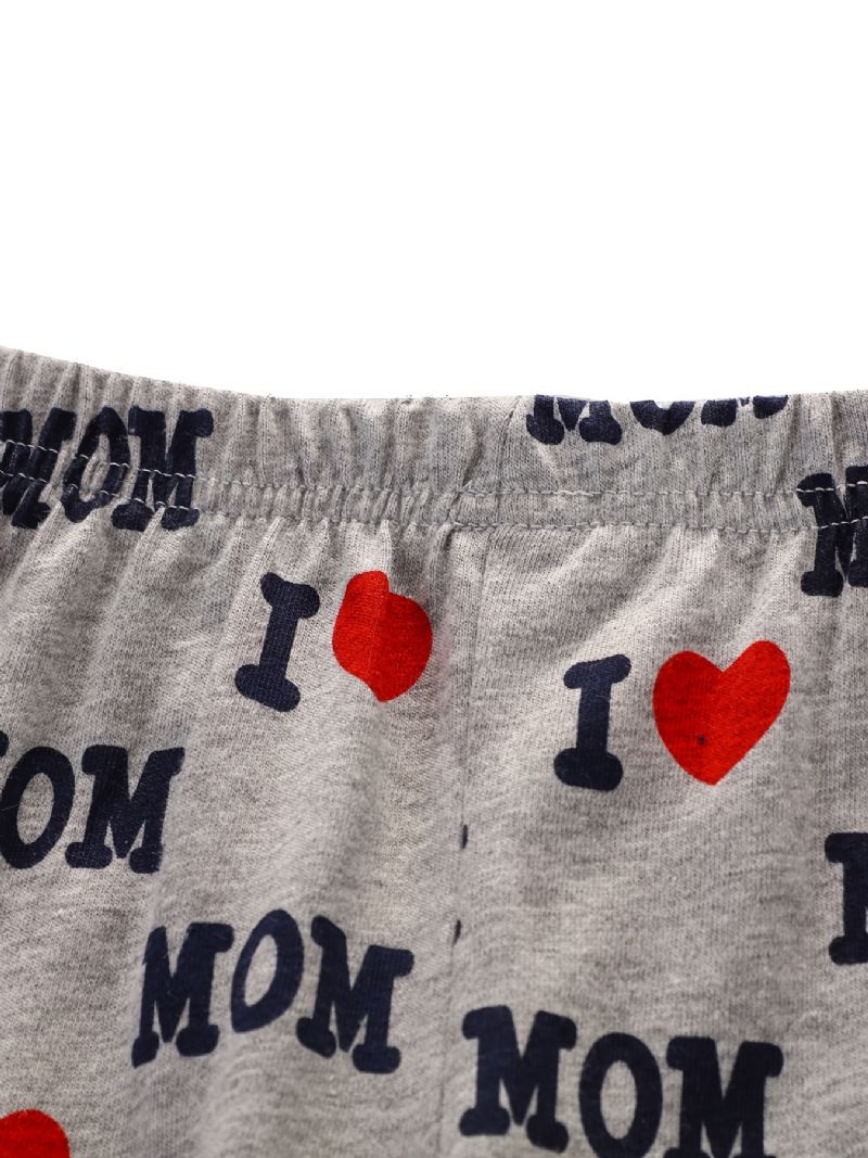 2 Stk. Simple Casual Pyjamassæt Med Rund Hals Langærmede Toppe Og Bukser Med 'i Love Mom'-print Til Vinter