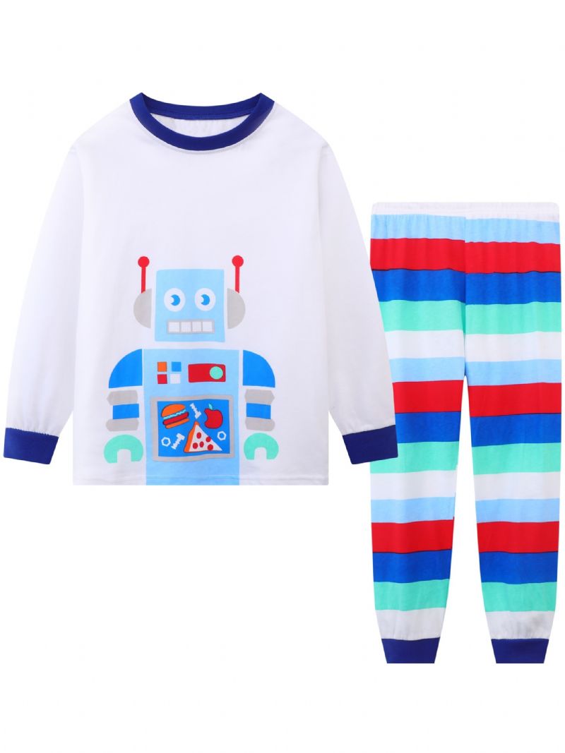 2 Stk Småbørn Drenge Langærmet Robot Printet Pyjamas Sæt