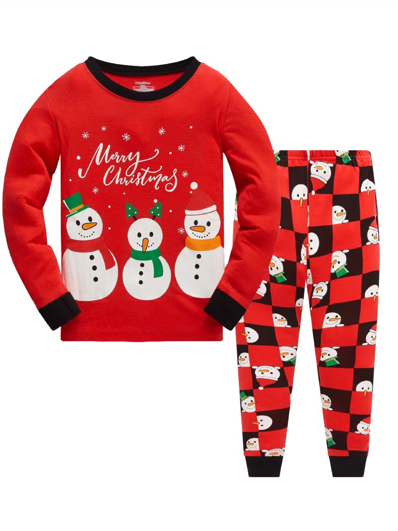 2stk Drenge Christmas Snowman Pattern Pullover Pyjamas Bukser Dragter