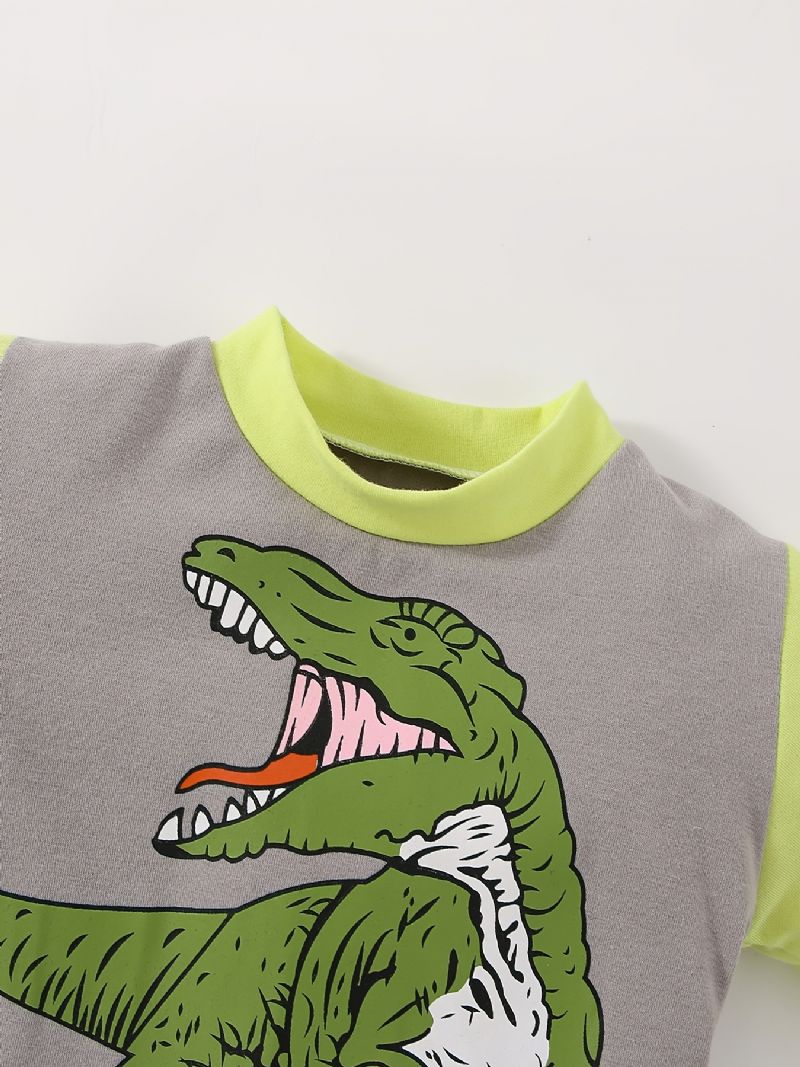 Baby Drenge Pyjamas Dinosaur Print Rund Hals Langærmet Top & Bukser Sæt