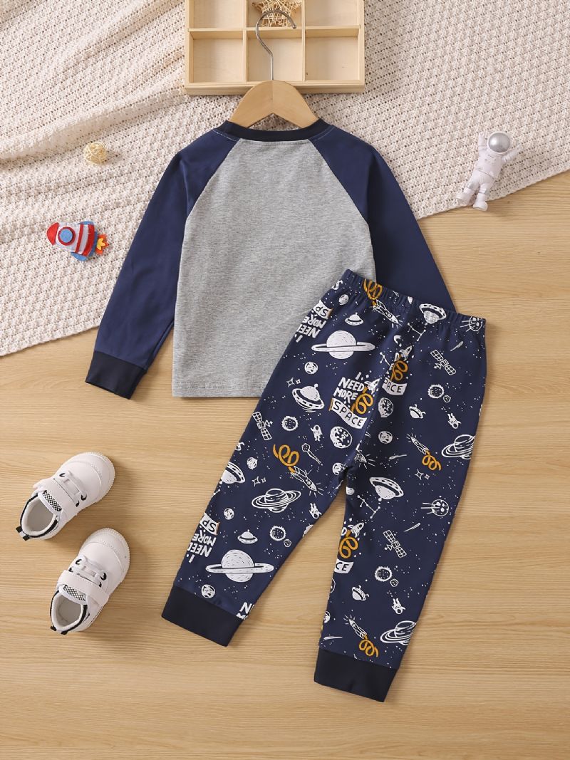 Baby Drenge Pyjamas Familie Outfit Astronaut Print Rundhalset Langærmet Top & Bukser Sæt Børnetøj