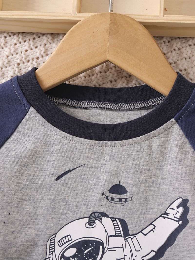 Baby Drenge Pyjamas Familie Outfit Astronaut Print Rundhalset Langærmet Top & Bukser Sæt Børnetøj