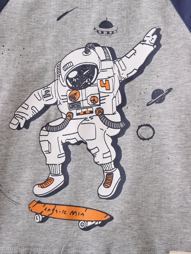 Baby Drenge Pyjamas Familie Outfit Astronaut Print Rundhalset Langærmet Top & Bukser Sæt Børnetøj