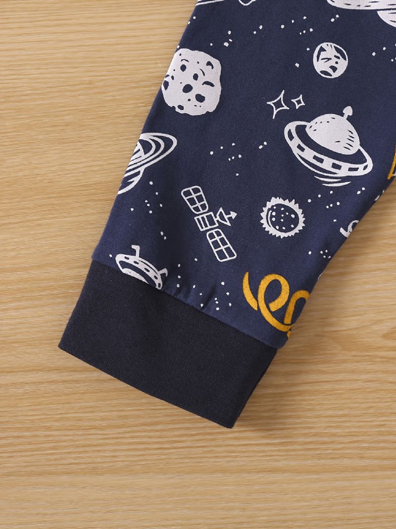 Baby Drenge Pyjamas Familie Outfit Astronaut Print Rundhalset Langærmet Top & Bukser Sæt Børnetøj