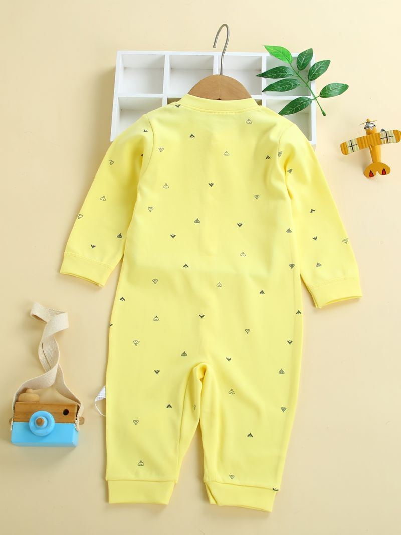 Baby Romper Pyjamas Bomuld Bjørn Broderi Langærmet Jumpsuit Til Drenge Piger Børn Tøj