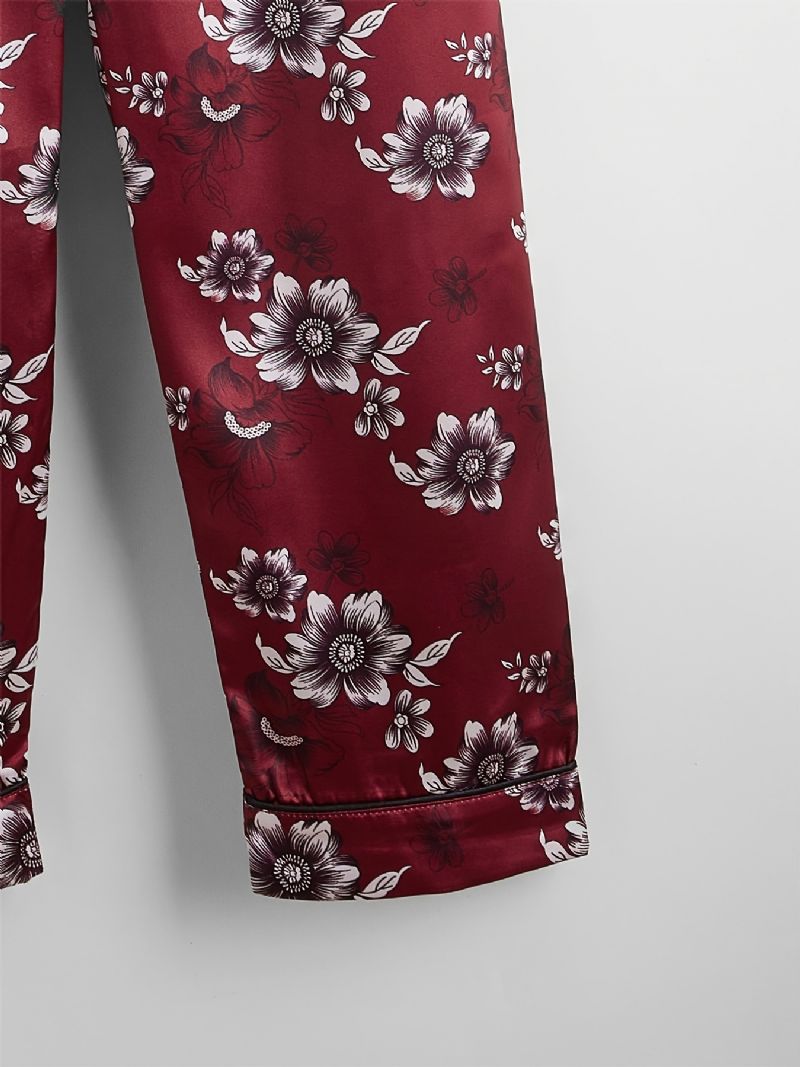 Børn Piger Drenge Blomstermønster Satin Lounge Wear Hjemmetøj Kortærmede Top & Matchende Buksesæt Børnetøj Pyjamassæt