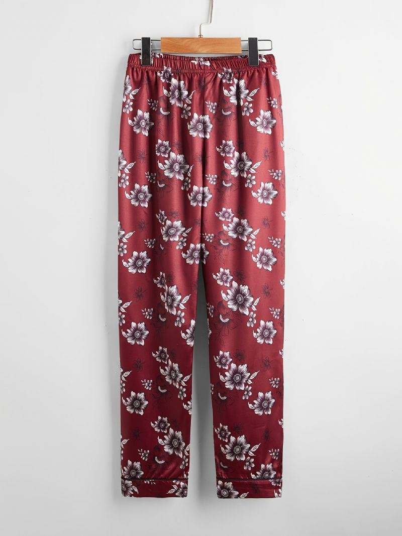 Børn Piger Drenge Blomstermønster Satin Lounge Wear Hjemmetøj Kortærmede Top & Matchende Buksesæt Børnetøj Pyjamassæt