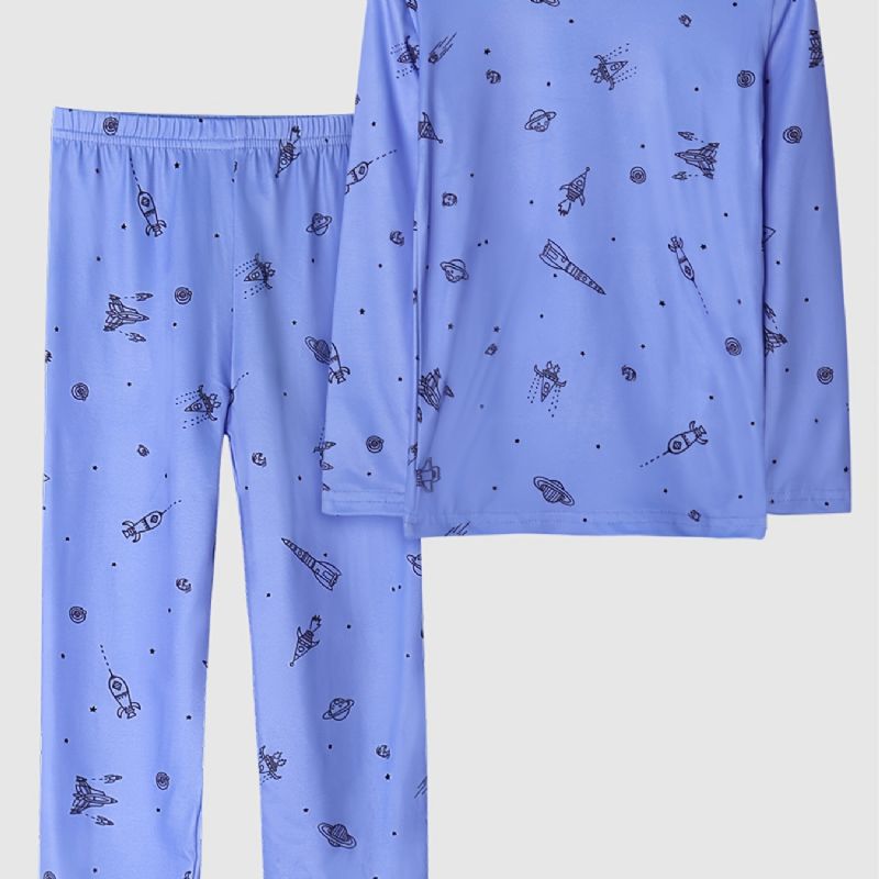 Drenge Blue Airplane Rocket Print Pyjamassæt