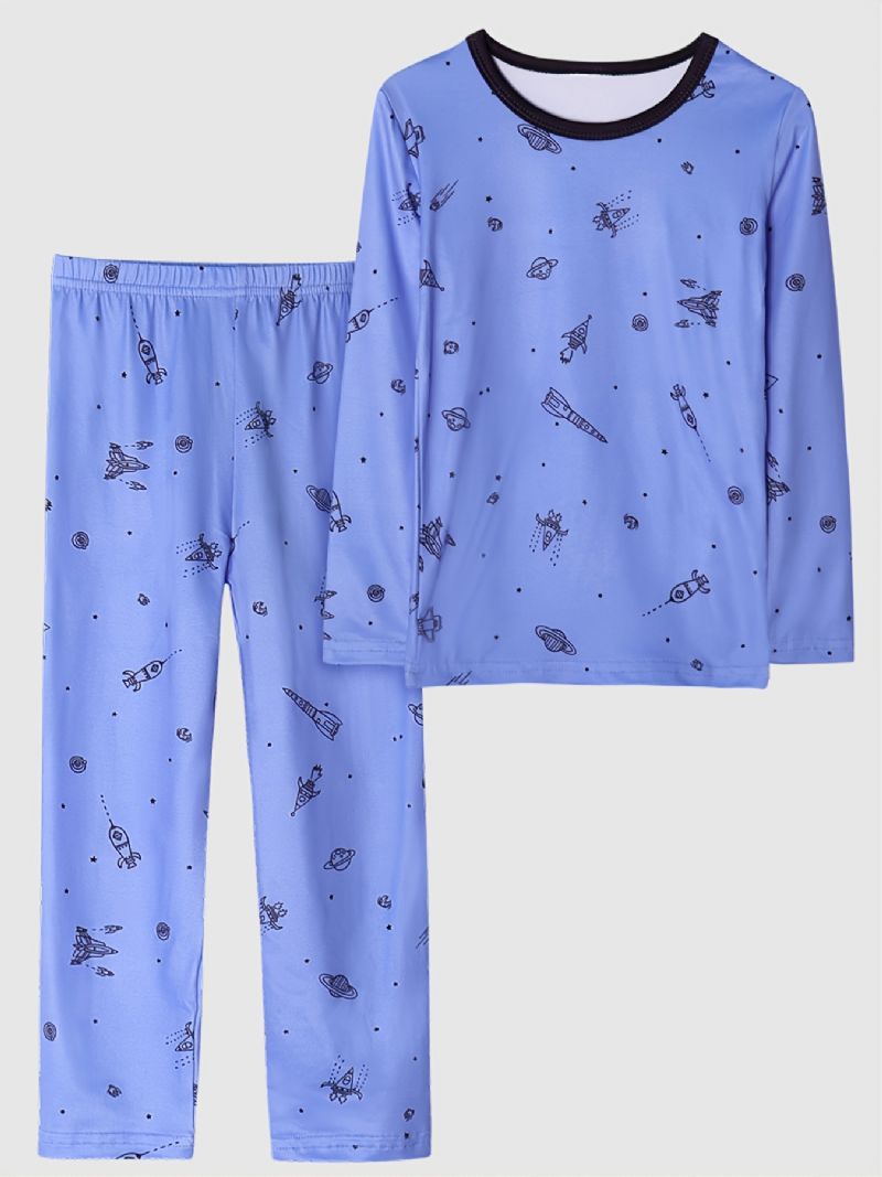 Drenge Blue Airplane Rocket Print Pyjamassæt