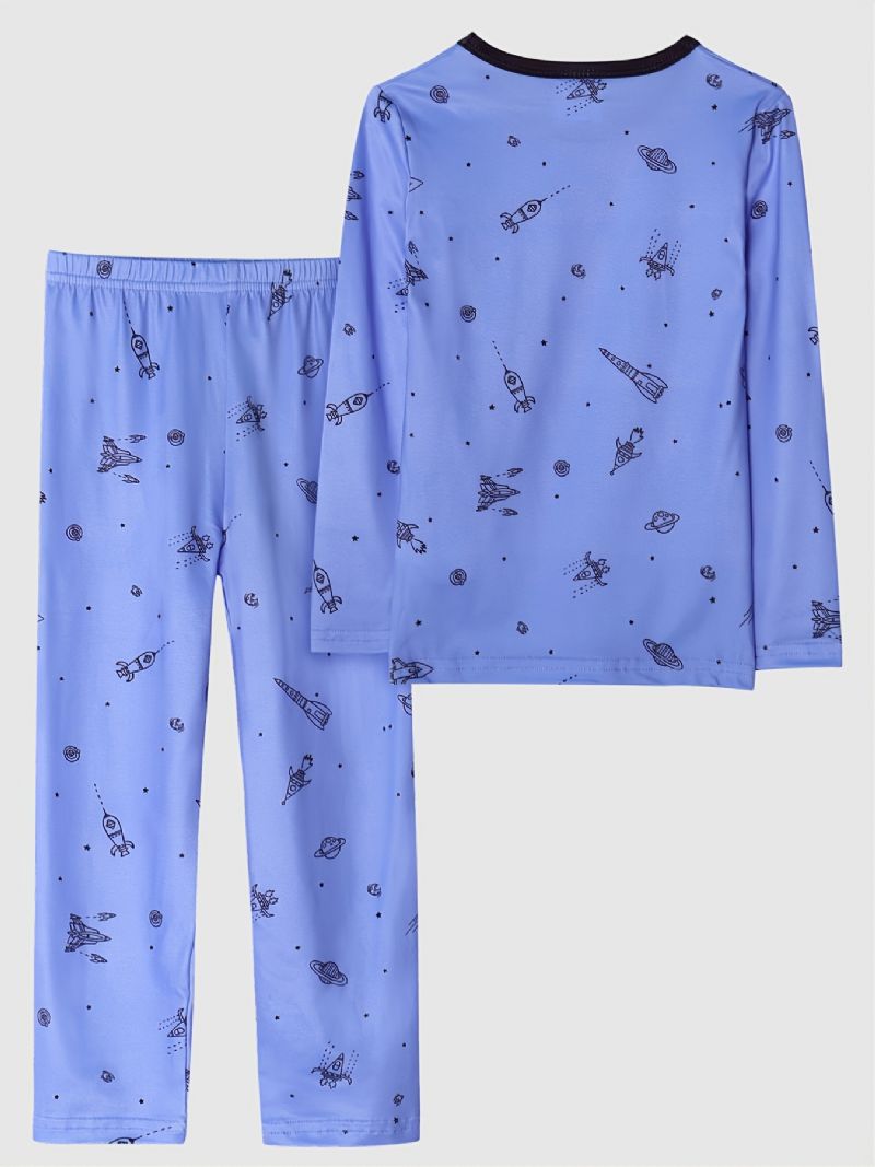 Drenge Blue Airplane Rocket Print Pyjamassæt