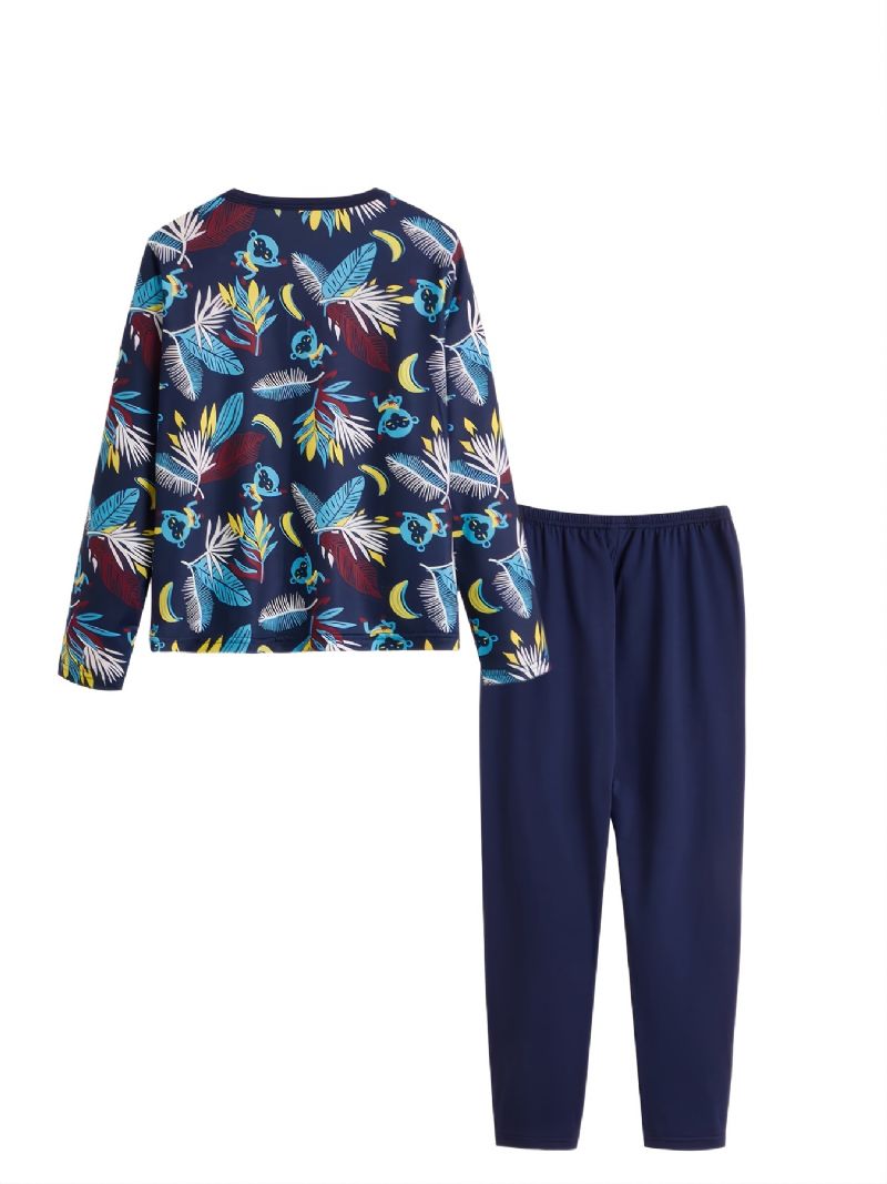 Drenge Casual Crew Neck Animal Feather Print Pyjamas Sæt