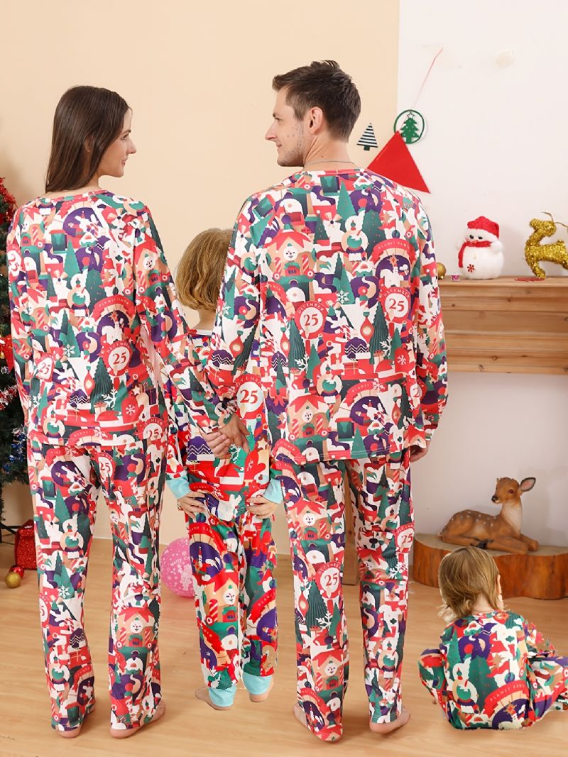 Drenge Christmas Print Rund Hals Langærmet Top & Bukser Sæt Pyjamas Jul