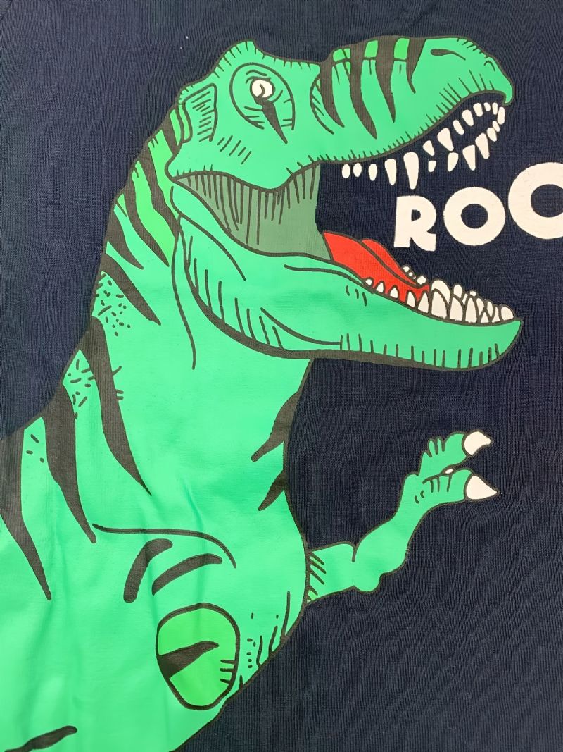 Drenge Lounge Wear Homewear Langærmet Top Og Matchende Bukser Sæt Med Tegneserie Dinosaur Print Pyjamas Sæt