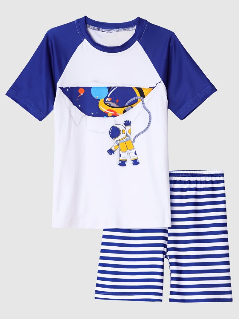 Drenge Pyjamas Familieoutfit Astronaut Print Rundhalset Kortærmet Tee & Shorts Sæt Børnetøj