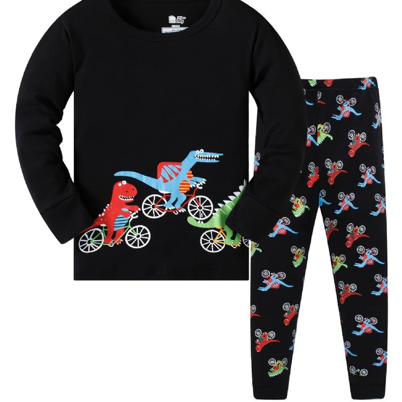 Drenge Pyjamas Familieoutfit Tegnefilm Dinosaur Print Rundhalset Langærmet Top & Bukser Sæt Børnetøj