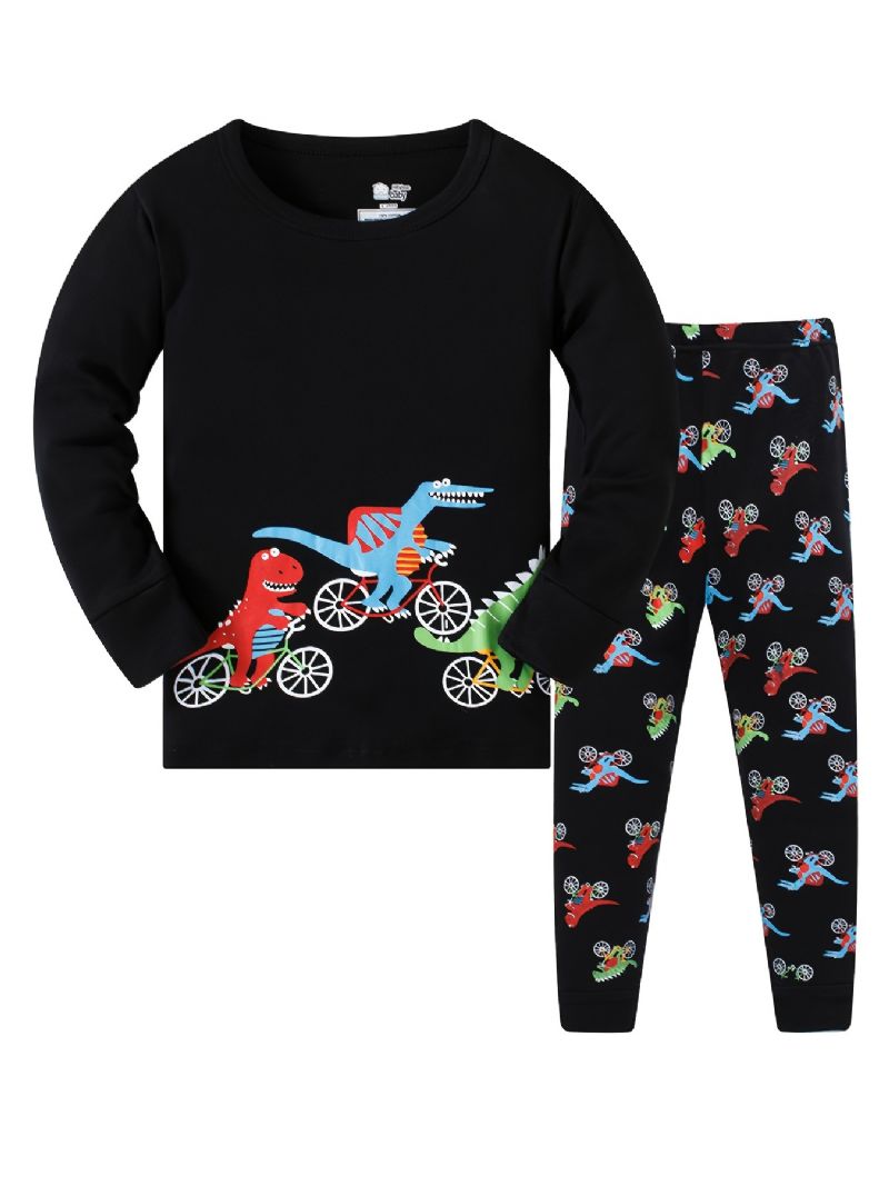 Drenge Pyjamas Familieoutfit Tegnefilm Dinosaur Print Rundhalset Langærmet Top & Bukser Sæt Børnetøj