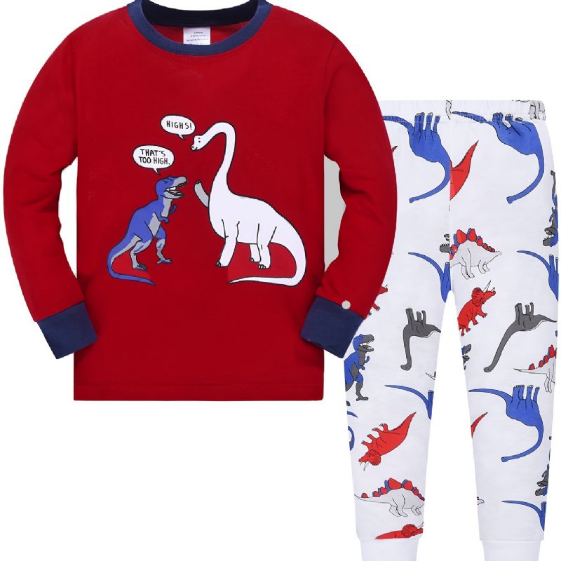 Drenge Pyjamas Familieoutfit Tegnefilm Dinosaur Print Rundhalset Langærmet Top & Bukser Sæt Børnetøj